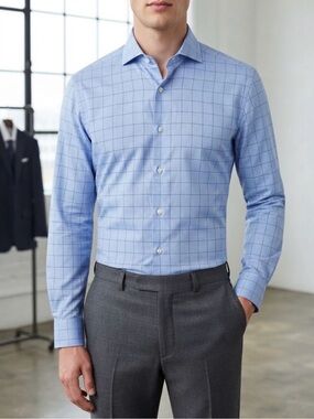 Classic Men's Blue Windowpane Dress Shirt made in Italy 🇮🇹